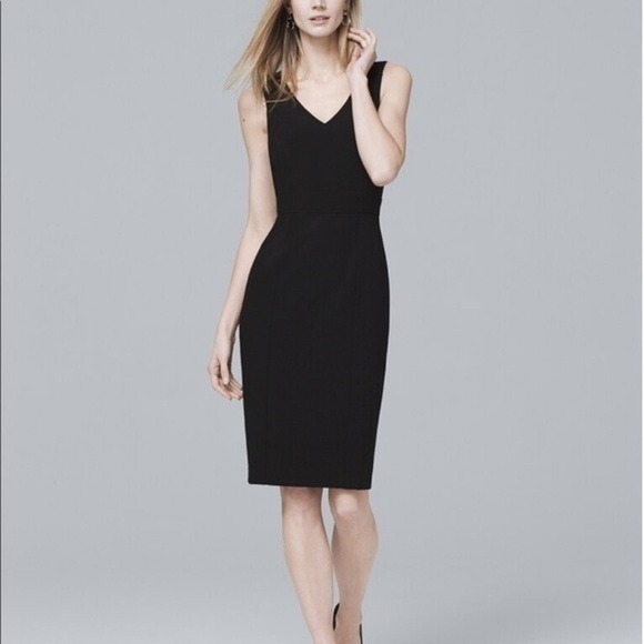 Body Perfecting Black V-Neck Seamed Sheath Dress - Picture 2 of 5